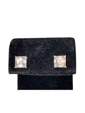 Vintage Square-Cut CZ Sterling Silver Stud Earrings With Secure Posts 925 SU TH